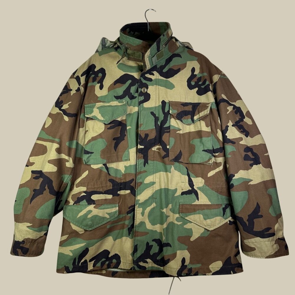 Vintage Military Coat, Cold Weather, Field Woodland Camouflage Pattern Sz L Reg